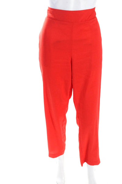 Milly Womens Bright Orange High Rise Pull On Straight Leg Pants Size M