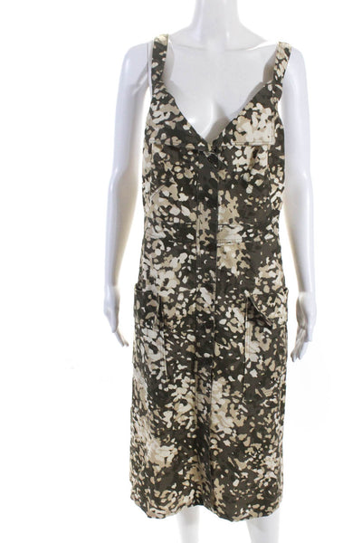 Stella McCartney Womens Green Printed Cotton Open Back A-line Dress Size 46