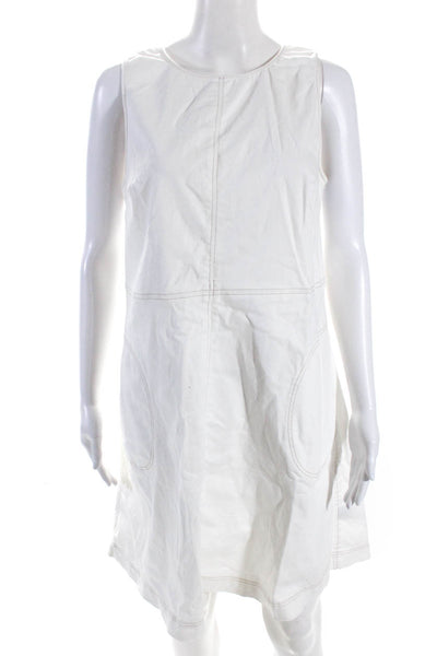 Lauren Ralph Lauren Womens White Crew Neck Sleeveless Denim A-Line Dress Size 8