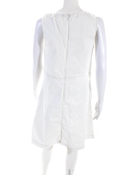 Lauren Ralph Lauren Womens White Crew Neck Sleeveless Denim A-Line Dress Size 8