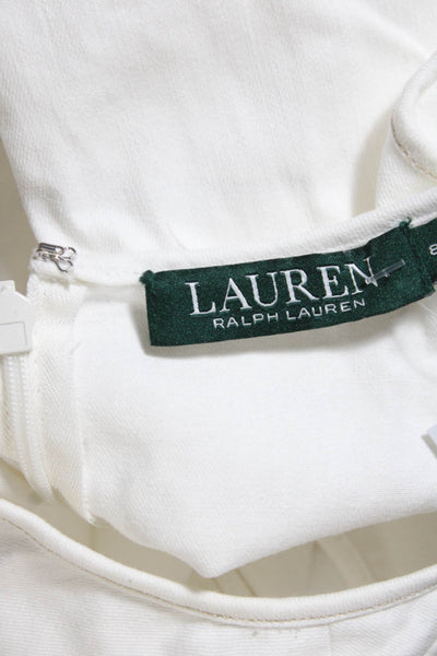 Lauren Ralph Lauren Womens White Crew Neck Sleeveless Denim A-Line Dress Size 8