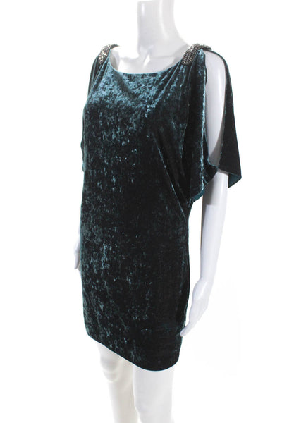 Aidan Mattox Womens Dark Teal Embellished Cold Shoulder Shift Dress Size 0