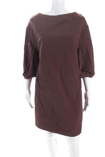 Marni Womens Brown Cotton Pockets Crew Neck 3/4 Sleeve A-Line Dress Size 42