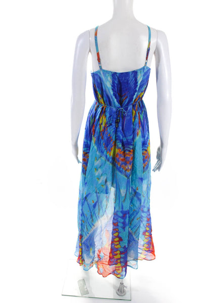 Camilla Womens Blue Abstract Print Bedazzled Sleeveless Hi-Low Dress Size 2