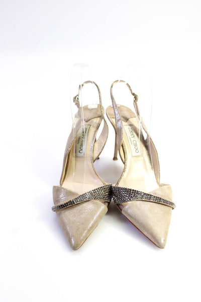 Jimmy Choo Womens Beige Bedazzled Pointed Toe Slingbacks Heels Shoes Size 10