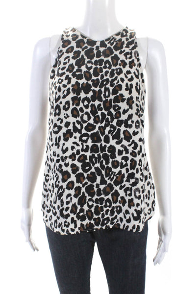 ALC Women's Round Neck Sleeveless Slit Hem Animal Print Silk Blouse Size S