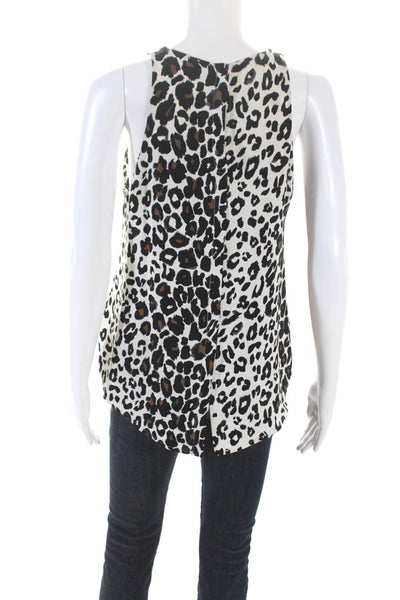 ALC Women's Round Neck Sleeveless Slit Hem Animal Print Silk Blouse Size S