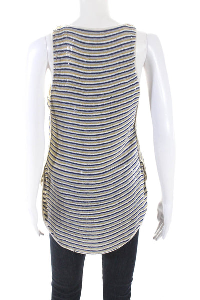 Theory Women's Scoop Neck Sleeveless Sequin Tank Stripe Silk Tank Top Size S