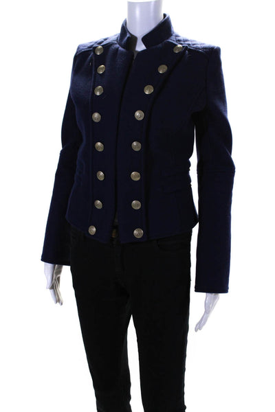 Pierre Balmain Womens Wool Blend High Neck Hook Closure Coat Navy Size 36