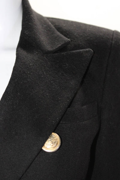 Balmain Womens Wool Peak Collar Double Breasted Blazer Jacket Black Size 36