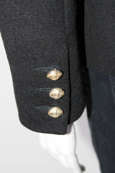 Balmain Womens Wool Peak Collar Double Breasted Blazer Jacket Black Size 36