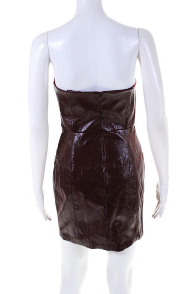 Amanda Uprichard Womens Vegan Leather Strapless Mini Dress Burgundy Size XS