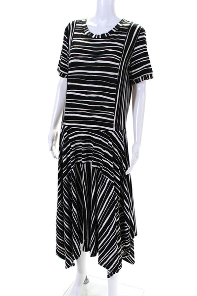 DKNY Womens Striped Print Short Sleeve Asymmetrical Hem Maxi Dress Black Size M