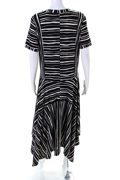 DKNY Womens Striped Print Short Sleeve Asymmetrical Hem Maxi Dress Black Size M
