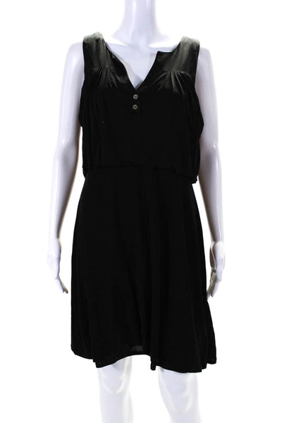 Karen Millen Womens V-Neck Button Sleeveless Layered Blouson Dress Black Size 10