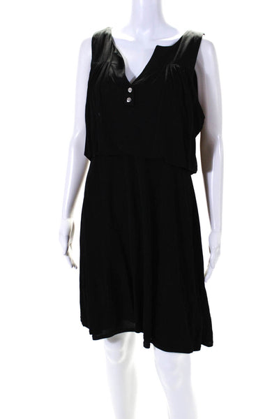 Karen Millen Womens V-Neck Button Sleeveless Layered Blouson Dress Black Size 10