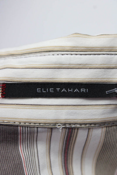 Elie Tahari Womens Cotton Striped Print Button Cuff Long Sleeve Top Brown Size M