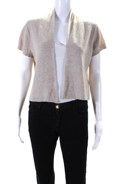 Eileen Fisher Womens Wool Collared Short Sleeve Cropped Cardigan Tan Size S