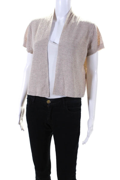 Eileen Fisher Womens Wool Collared Short Sleeve Cropped Cardigan Tan Size S