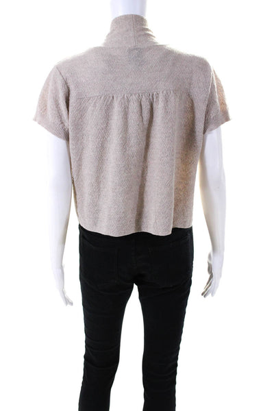 Eileen Fisher Womens Wool Collared Short Sleeve Cropped Cardigan Tan Size S