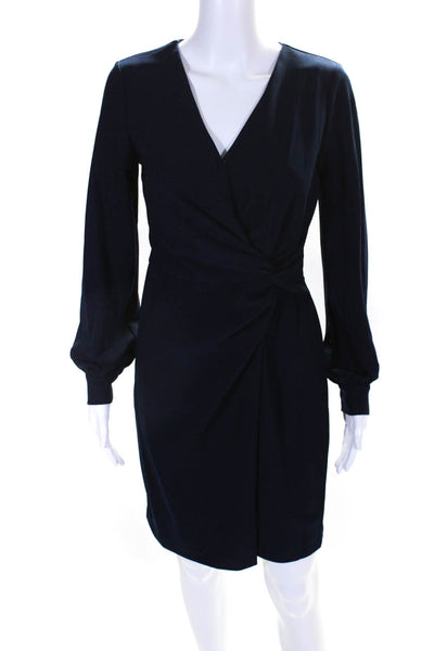 DKNY Women's V-Neck Long Sleeves Wrap Midi Dress Navy Blue Size 2