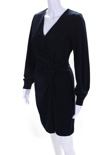 DKNY Women's V-Neck Long Sleeves Wrap Midi Dress Navy Blue Size 2