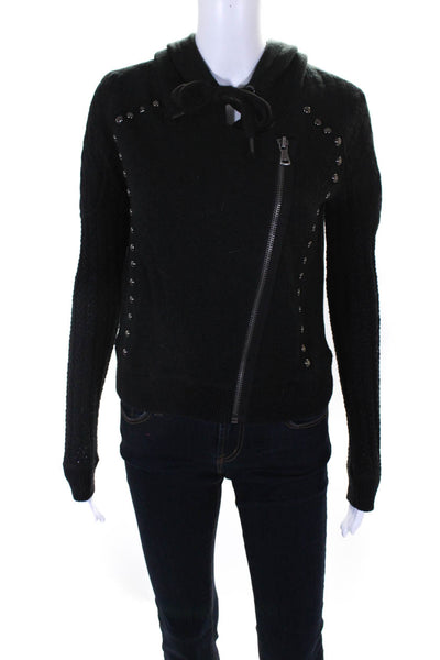 Free People Women's Hood Full Zip Studs Long Sleeves Jacket Black Size XS