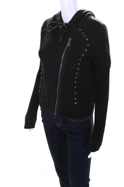 Free People Women's Hood Full Zip Studs Long Sleeves Jacket Black Size XS