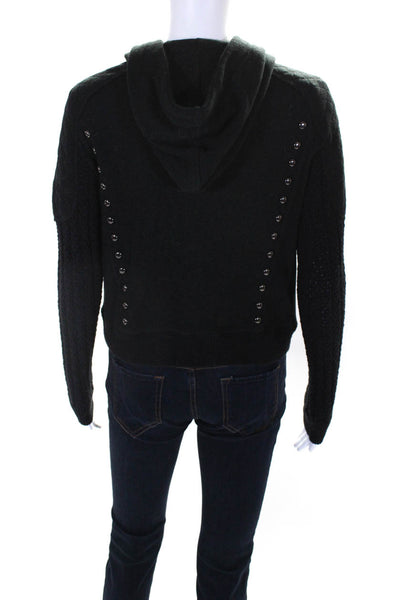 Free People Women's Hood Full Zip Studs Long Sleeves Jacket Black Size XS