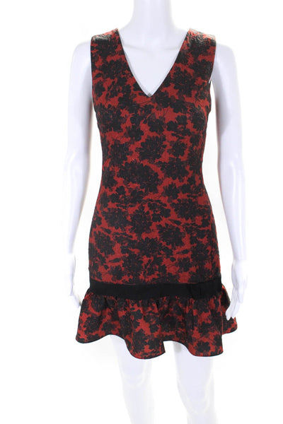 Karl Lagerfeld Women's V-Neck Sleeveless Drop Waist Bow Mini Dress Floral Size 0