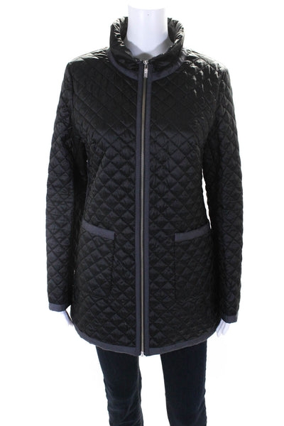 Jane Post Womens Mock Neck Full Zip Long Sleeve Quilted Jacket Black Size S