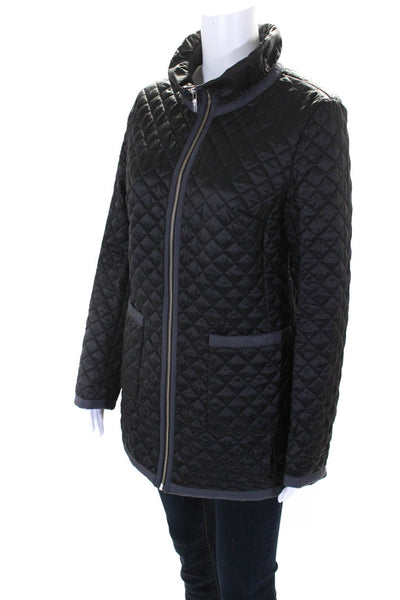 Jane Post Womens Mock Neck Full Zip Long Sleeve Quilted Jacket Black Size S