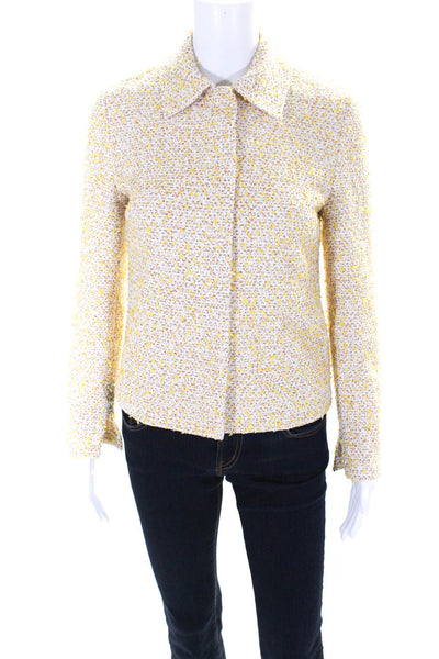 St. John Womens Woven Textured Spotted Collared Buttoned Jacket Yellow Size XS