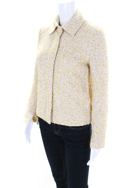 St. John Womens Woven Textured Spotted Collared Buttoned Jacket Yellow Size XS