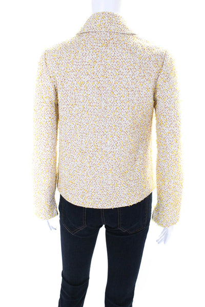 St. John Womens Woven Textured Spotted Collared Buttoned Jacket Yellow Size XS