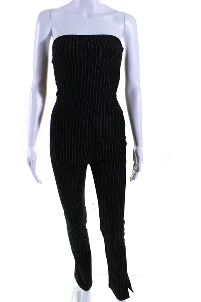 Superdown Womens Pinstripe Strapless Zip Up Bootcut Jumpsuit Black Size XS