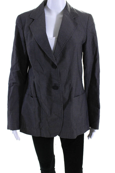 Max Mara Womens Striped Notch Collar Long Sleeve Button Up Blazer Gray Size 10