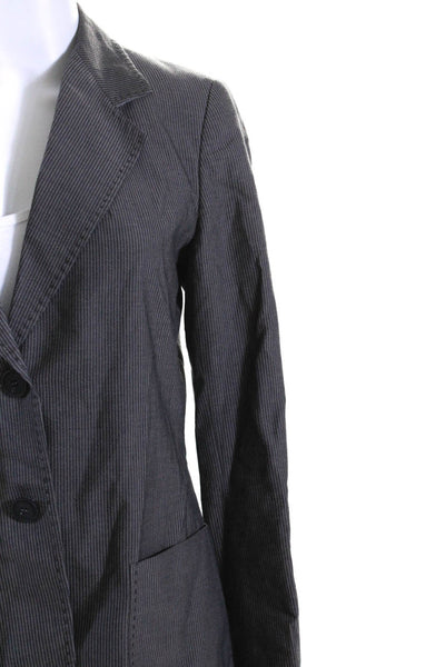 Max Mara Womens Striped Notch Collar Long Sleeve Button Up Blazer Gray Size 10