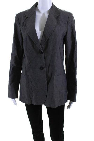 Max Mara Womens Striped Notch Collar Long Sleeve Button Up Blazer Gray Size 10