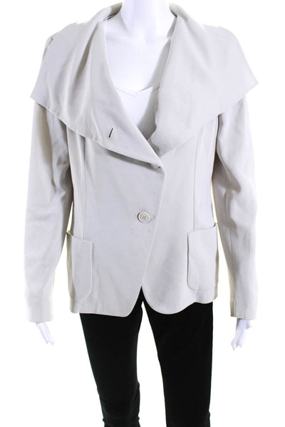 Max Mara Womens Draped Collar Long Sleeve Button Up Blazer Jacket Beige Size 12