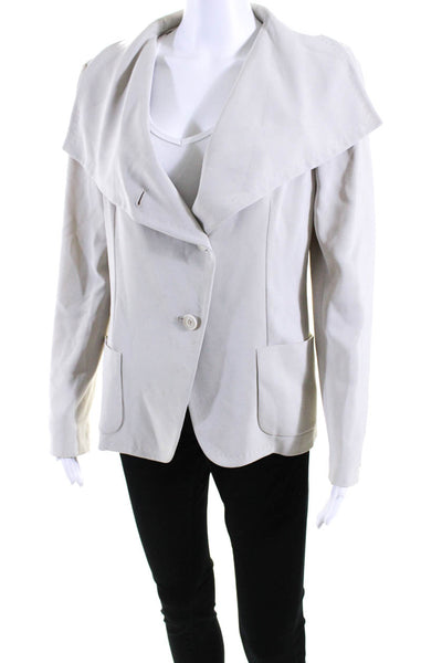 Max Mara Womens Draped Collar Long Sleeve Button Up Blazer Jacket Beige Size 12