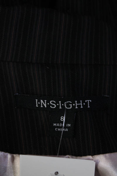 Insight Womens Striped V-Neck Peak Collar Three Button Blazer Black Size 8