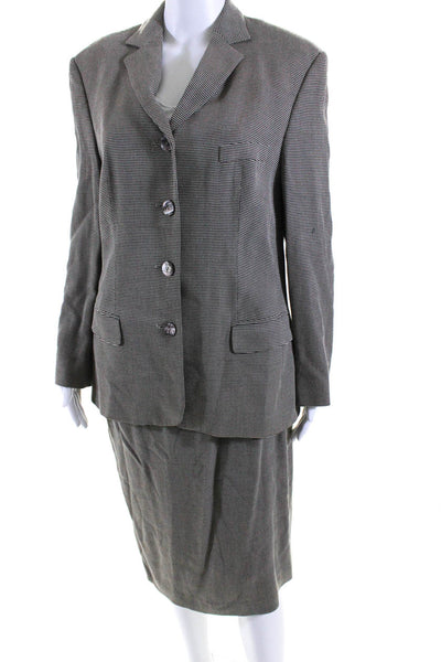 Laurel Womens Notch Collar Long Sleeve Four Button Skirt Suit Beige Size 44 42