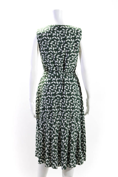 Lafayette 148 New York Womens Back Zip Belted Leaf Print Midi Dress Green Size 4