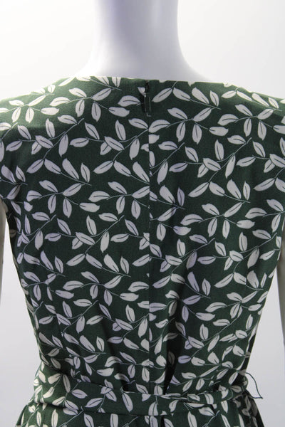 Lafayette 148 New York Womens Back Zip Belted Leaf Print Midi Dress Green Size 4