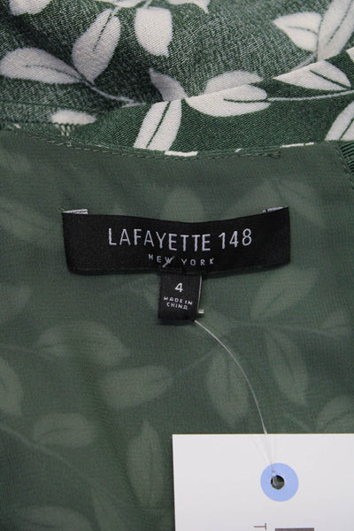 Lafayette 148 New York Womens Back Zip Belted Leaf Print Midi Dress Green Size 4