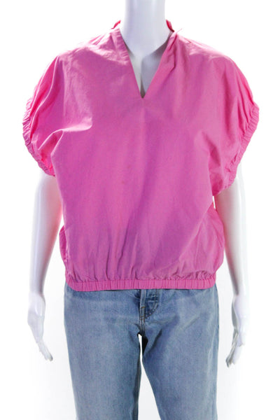 Frances Valentine Womens Short Sleeves V Neck Blouse Pink Cotton Size Small