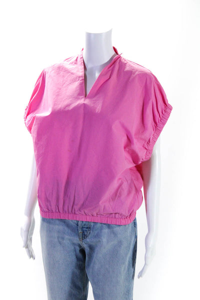 Frances Valentine Womens Short Sleeves V Neck Blouse Pink Cotton Size Small