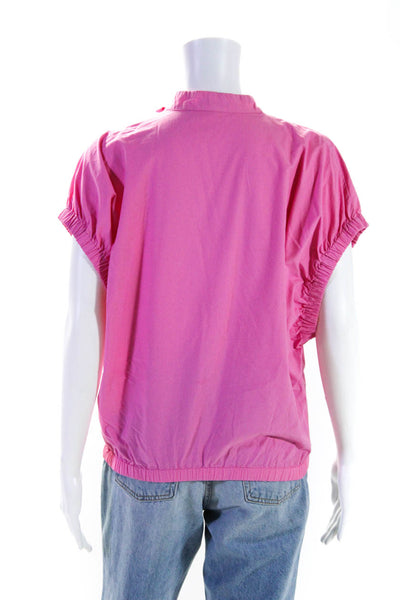 Frances Valentine Womens Short Sleeves V Neck Blouse Pink Cotton Size Small