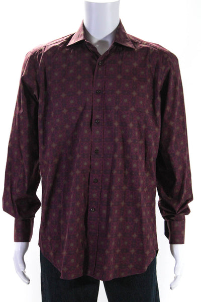 Etro Mens Fuschia Printed Cotton Long Sleeve Button Down Dress Shirt Size 41